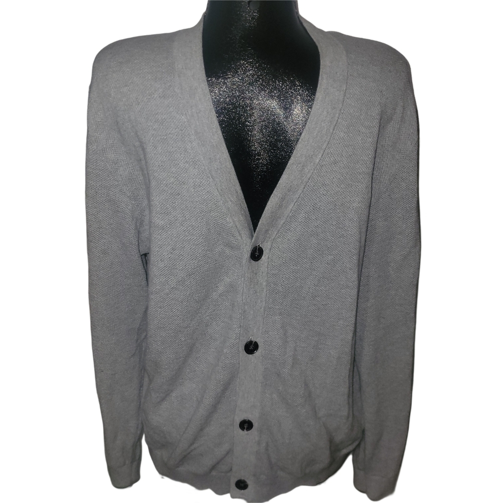 Jack & Jones Men's Gray V-Neck Button Up Cashmere Blend Cardigan Sweater XL